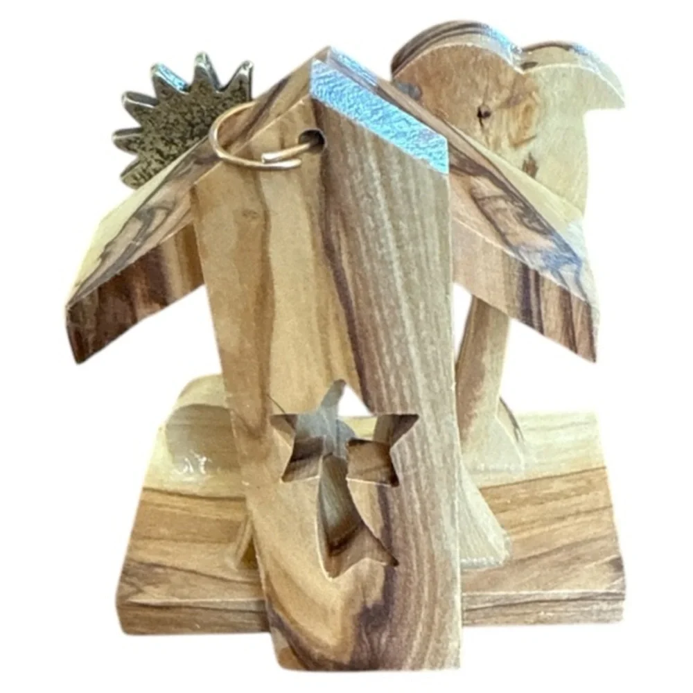 Nativity Olive Wood Religious Ornament Figurine w Prayer‎ Card West Bank
